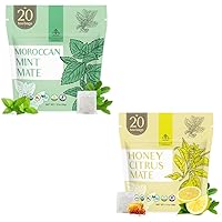 Palermo Organic Yerba Mate Tea Bags 20 Count - Moroccan Mint Mate Infused with Spearmint & Green Tea + Organic Yerba Mate Tea Bags 20 Count - Honey Citrus Mate Infused with Ginger & Turmeric