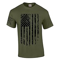 Patriot Pride Men's Distressed American Flag Patriotic Short Sleeve T-Shirt Graphic Tee-Military Green-Small