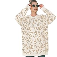 Leopard Sweater Women’s Crew Neck Knitted Casual Loose amimal Print Pullover Long Sleeve Tunics Oversized Knit Sweaters Tops