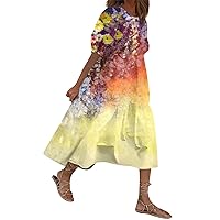 Dresses for Women 2024, Women's Loose Sundress Casual Bohemian Beach Dress Vintage Printed Bubble, S, 5XL