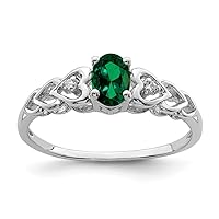 925 Sterling Silver Polished Open back Created Emerald and Diamond Ring Measures 2mm Wide Jewelry for Women - Ring Size Options: 10 5 6 7 8 9