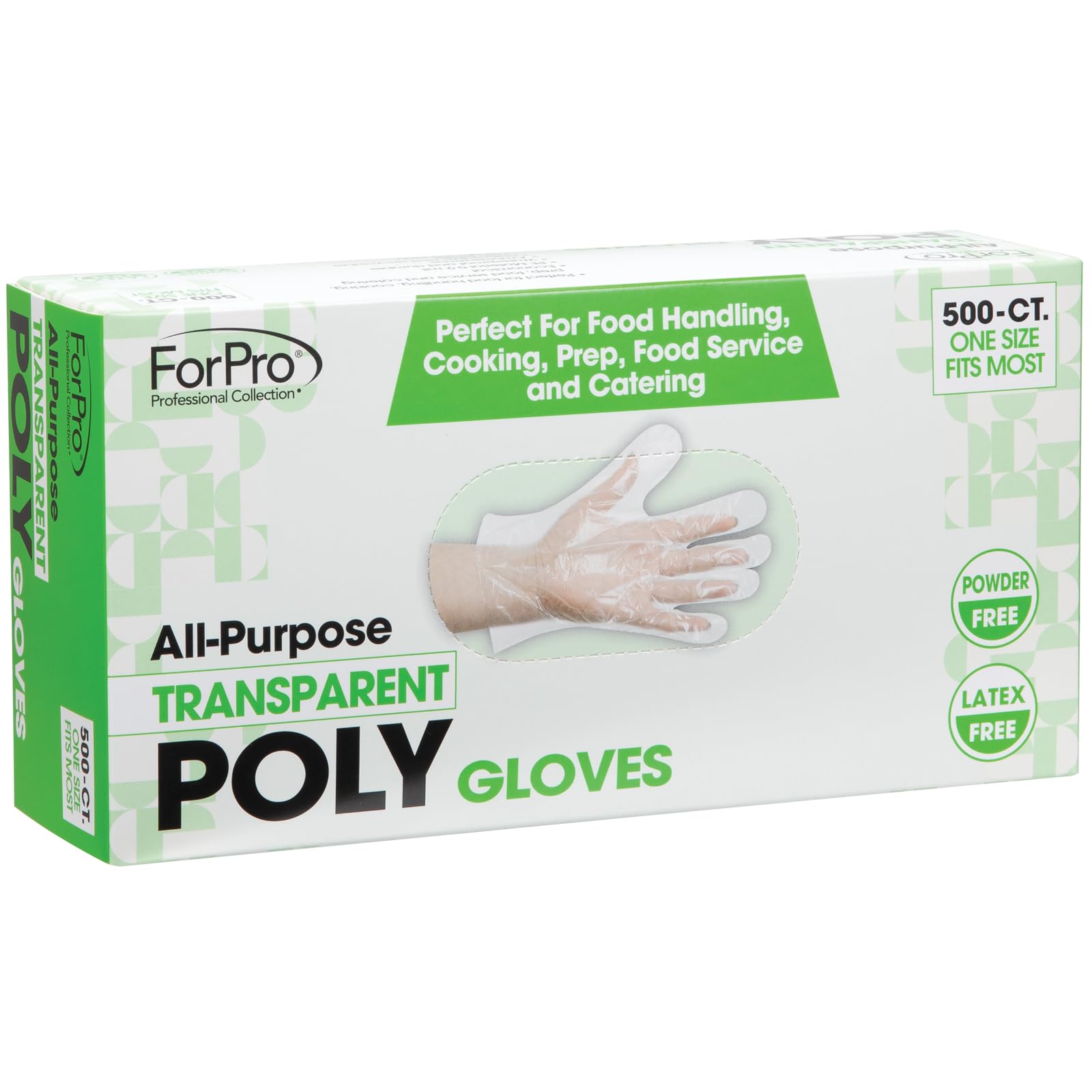 ForPro Disposable Poly Plastic Gloves, All-Purpose Food Safe Gloves for Cooking, Food Handling, Food Prep, Latex-Free, Non-Sterile, Clear, One Size, 500-Count