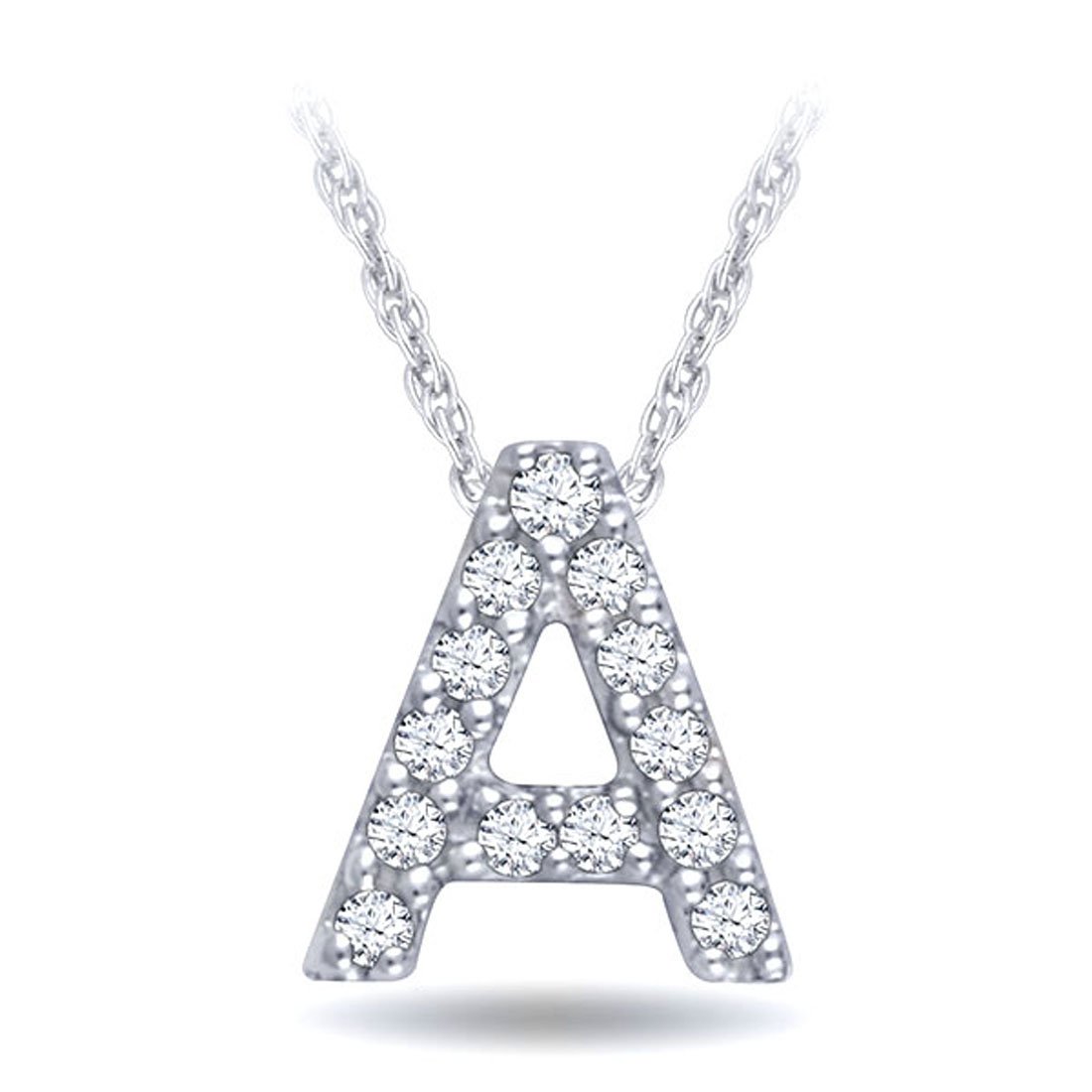 EternalDia 10K White Gold 1/20 cttw Round White Diamond Initial A to Z Alphabet Letter Monogram Pendant Necklace In 18