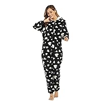 Womens Fleece Onesie Pajamas Winter Warm Long Sleeve One Piece Pajamas Cute Flannel Zipper Hooded Plush Sleepwear Playsuit