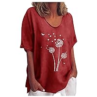 Women's Summer Fashion Blouse Printing Round Neck Comfortable Plus Size Tops Short Sleeve Loose T Shirts Tees