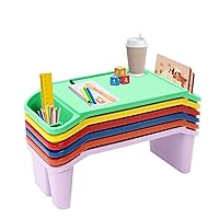 6 Pcs Kids Lap Desk Tray w/Storage Plastic Breakfast Laptop Tray w/Side Pocket&Slot Portable Lap Desk Tray for Eating Writing Classroom 19.69*9.84*7.09in (Red+Green+Yellow+Purple+Orange+Blue)