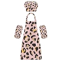 Leopard Skin Kids Apron Chef Hat Set Child Aprons Girls Boys Kitchen Bib Apron set for Drama Props Baking Cooking