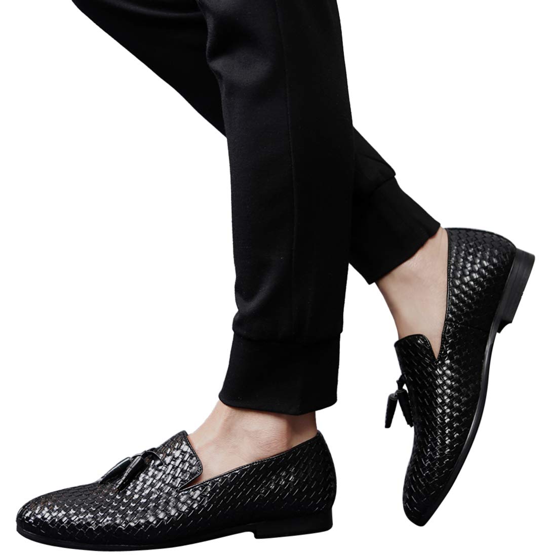 Santimon Loafers Men Fashion Weave Dress Driving Flats Fringe Slip on Penny Loafer Casual Shoes Black Blue Grey