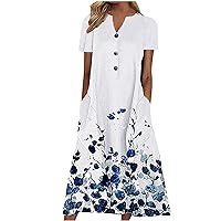 Womens Dresses Casual, Women's Summer Casual Fashion Printed Short Sleeve 2022 O-Neck Pocket Dress