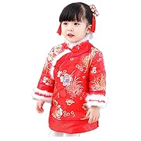Fleece Baby Girls Dress Coat Children Greatcoat Chinese Qipao Outfits Tang Suit