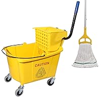 Commercial Mop Bucket with Side Press Wringer on Wheels, 35Qt,Yellow Including One Commercial Mop