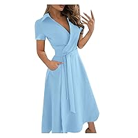 Summer Dresses for Women 2024 Vacation Trendy with Long Sleeves, Color Sleeve HIPS Slim Wrap Womens Lace Short
