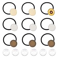 UNICRAFTALE 36pcs Blank Hair Ties Settings Glass Cabochons Frame Tray Hair Bands Hair Ties with Glass Domes Brass Bezel Blanks Tray for DIY Craft