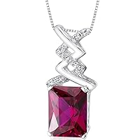 PEORA 14K White Gold 4.06 Carats Created Ruby and Genuine Diamond Pendant, AAA Grade Radiant Cut Solitaire