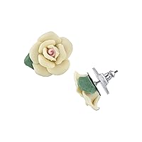 1928 Jewelry Classic Porcelain Rose Post Earrings