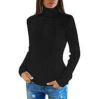 Pink Queen Women's Cable Knit Turtleneck Casual Pullover Sweater