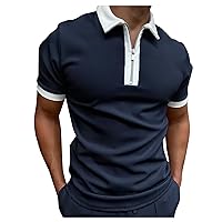 Quarter Zip Polo Shirts for Men Slim Fit Casual Short Sleeve Collared Golf Shirts Lightweight Sports Tennis T-Shirts