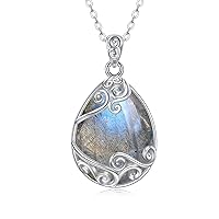 YAFEINI 925 Sterling Silver Moonstone Necklace Filigree Teardrop Pendant Necklace Jewellery for Women Girls