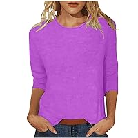 3/4 Length Sleeve Womens Tops Casual Loose Fit Crewneck T Shirts Cute Solid Three Quarter Length Tunic Tops