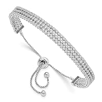 Sterling Silver Rhodium-plated CZ Polished Adjustable Bracelet