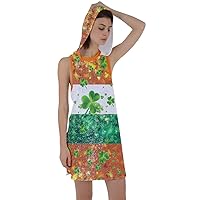 CowCow Womens Green Shamrock Pattern ST Patrick's Day Clover Leaves Leprechauns Racer Back Hoodie Dress