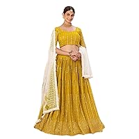 Indian Designer Sequin & Thread Styled Georgette Lehenga Choli Dupatta Wedding Wedding Dress 3390