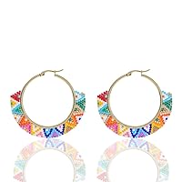 Beaded Hoop Earrings Bead Circle Hoops Colorful Drop Earring Summer Bohemian Dangle Earrings for Women and Girls