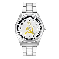 Retro Russian Soviet Flag USSR Men's Quartz Watch Stainless Steel Wrist Watch Classic Casual Watch for Women