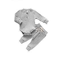 CIYCUIT Newborn Baby Boy Outfits Long Sleeve Solid Color Ribbed Knitted Romper Pants 2Pcs Gender Neutral Baby Clothes