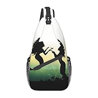 Animated Mermaid Kissing Fish pint Unisex Chest Bags Crossbody Sling Backpack Lightweight Daypack for Travel Hiking