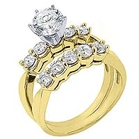 14k Yellow Gold Round Diamond Engagement Ring Wedding Band Bridal Set 1.68 Carats