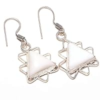 Best Gift Jewelry For Girls! White Coral HANDMADE Sterling Silver Plated Earring 1.75