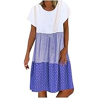 Womens Summer Cotton Linen Dresses Plus Size Casual Tshirt Dress V Neck Short Sleeve Dress Beach Loose Flowy Sundress