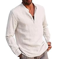 Mens Linen Shirt,Plus Size Long Sleeve Baggy Solid Shirt Summer Lightweight Casual Fashion T-Shirt Blouse Top Trendy 2024 Outdoor Tees White L