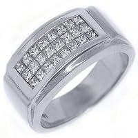 18k White Gold Mens Invisible Princess Cut Diamond Ring 1.18 Carats