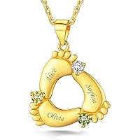 Custom4U Personalized Mom Neckalce with 1/2/3/4/5 Kids Names Birthstones Custom Footprint Baby Feet Pendant Cutomized Memorial Mother Chlid Jewelry Engraved Gifts for Mom Women New Mom (Gift Box)