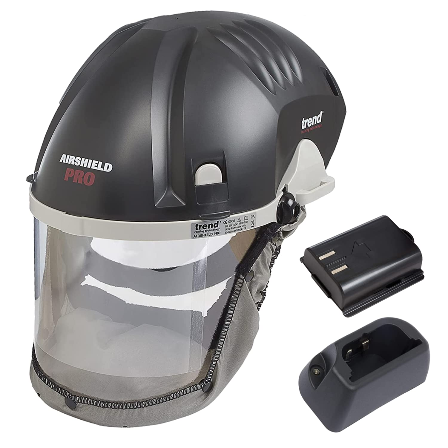 Trend Airshield Pro Respirator & Face Shield Bundle with Additional Battery Charging Cradle & 8-Hour Rechargeable Battery, AIR/PRO/D6