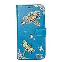 STENES Bling Wallet Phone Case Compatible with Moto G Stylus 5G (2023) - Stylish - 3D Handmade Dragonfly Butterfly Design Leather Girls Women Cover with Neck Strap Lanyard [3 Pack] - Blue