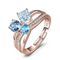 JewelryPalace Infinity 1.7ct 3 Stones Genuine Multicolor London Blue Topaz Rings for Her, 14K White Yellow Rose Gold 925 Sterling Silver Adjustable Open Ring for Women, Natural Gemstone Jewellery Sets