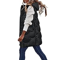 Long Puffy Vest Women Sleeveless Hooded Puffer Jacket Drawstring Pockets Full Zipper Winter Warm Fashion Waistcoats