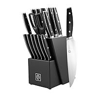 MasterChef Kitchen Knife Set with Block and Sharpener Plus Scissors, 15pc Chef Knife Set of Professional Grade Kitchen Knives with Sharpened High Carbon Stainless Steel Blades & Triple Riveted Handles