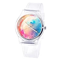 Tonnier Watch Young Girls’ Quartz Watches Super Soft Resin Watch Band Student Analog Wristwatch with Nebula Face