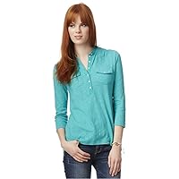 AEROPOSTALE Womens Solid Popover Henley Shirt, Green, Small