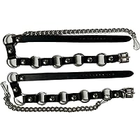 Western/Biker Boot Harness Chains Metal Rings, Black Leather