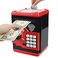HUSAN Piggy Banks for Kids, Electronic Password Code Money Banks ATM Banks Box Coin Bank for Children Boys and Girls (Black/Red)