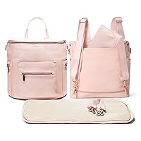 miss fong Diaper Bag Backpack Baby Diaper Bag, Large Leather Diaper Bag Backpack with Changing Pad, Stroller Straps, and 2 Insulated Pockets