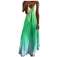 Women Summer Dresses 2024 Casual Loose Spaghetti Strap V Neck Long Dress Sleeveless Plus Size Flowy Boho Maxi Dress