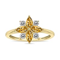 3/4 Carat TW Colorful Gemstone and Diamond Flower Ring in 10K Yellow Gold (Available in Ruby, Emerald, Blue Topaz and More)