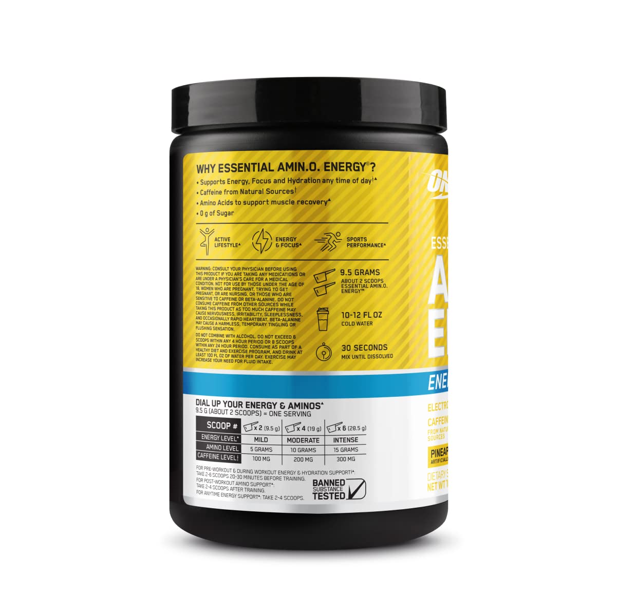 Optimum Nutrition Amino Energy Plus Electrolytes Energy Drink Powder, Caffeine for Pre-Workout Energy, Amino Acids/BCAAs for Post-Workout Recovery, Pineapple Twist, 30 Servings- Packaging May Vary