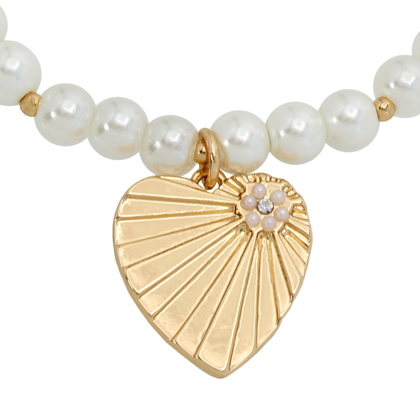 Betsey Johnson Womens Heart Charm Pearl Bracelet